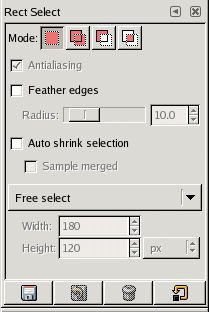 Tool Options dialog for the Rectangle Select tool.