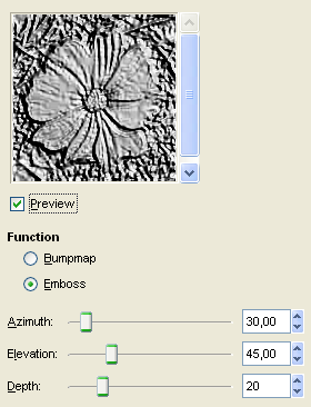 Emboss filter options