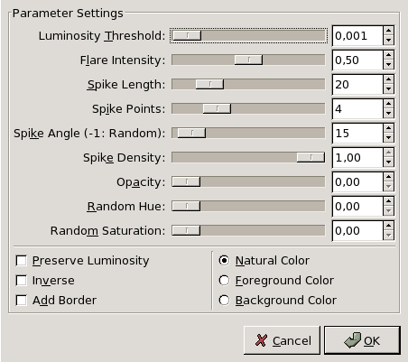 Sparkle filter options