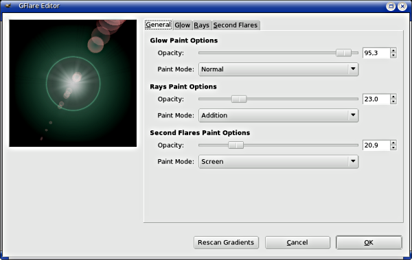 Gflare Editor options (General)