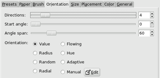 Orientation tab options