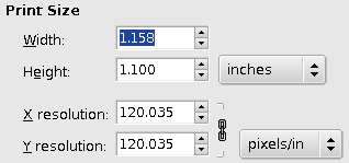 The Print Size dialog