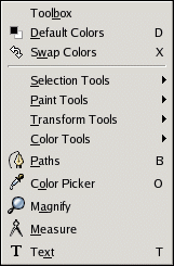 Contents of the Tools menu