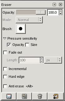 Tool Options for the Eraser tool