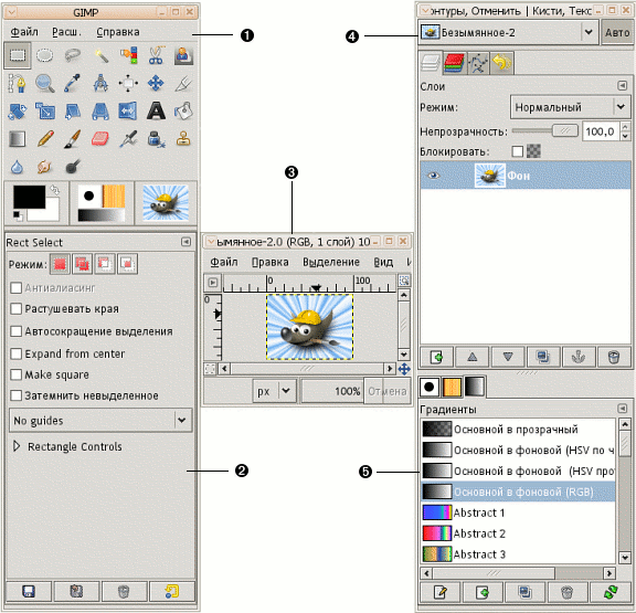 Стандартные окна GIMP