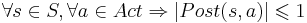 \forall s \in S, \forall a \in Act \Rightarrow |Post(s, a)| \leqslant 1