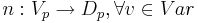 n: V_p \rightarrow D_p, \forall v  \in Var