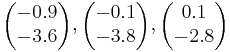  \begin{pmatrix} -0.9 \\ -3.6 \end{pmatrix} , \begin{pmatrix} -0.1 \\ -3.8 \end{pmatrix} , \begin{pmatrix} 0.1 \\ -2.8 \end{pmatrix} 