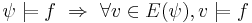 \psi \models f ~ \Rightarrow ~ \forall v \in E(\psi), v \models f 