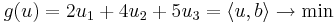 
g(u)= 2u_1 +4u_2 +5u_3 = \langle u, b \rangle \rightarrow \min
