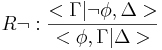 R\neg:\frac{<\Gamma|\neg\phi,\Delta>}{<\phi,\Gamma|\Delta>}