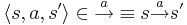 \langle s, a, s' \rangle \in \overset{a}{\rightarrow} \equiv s \overset{a}{\rightarrow} s' 